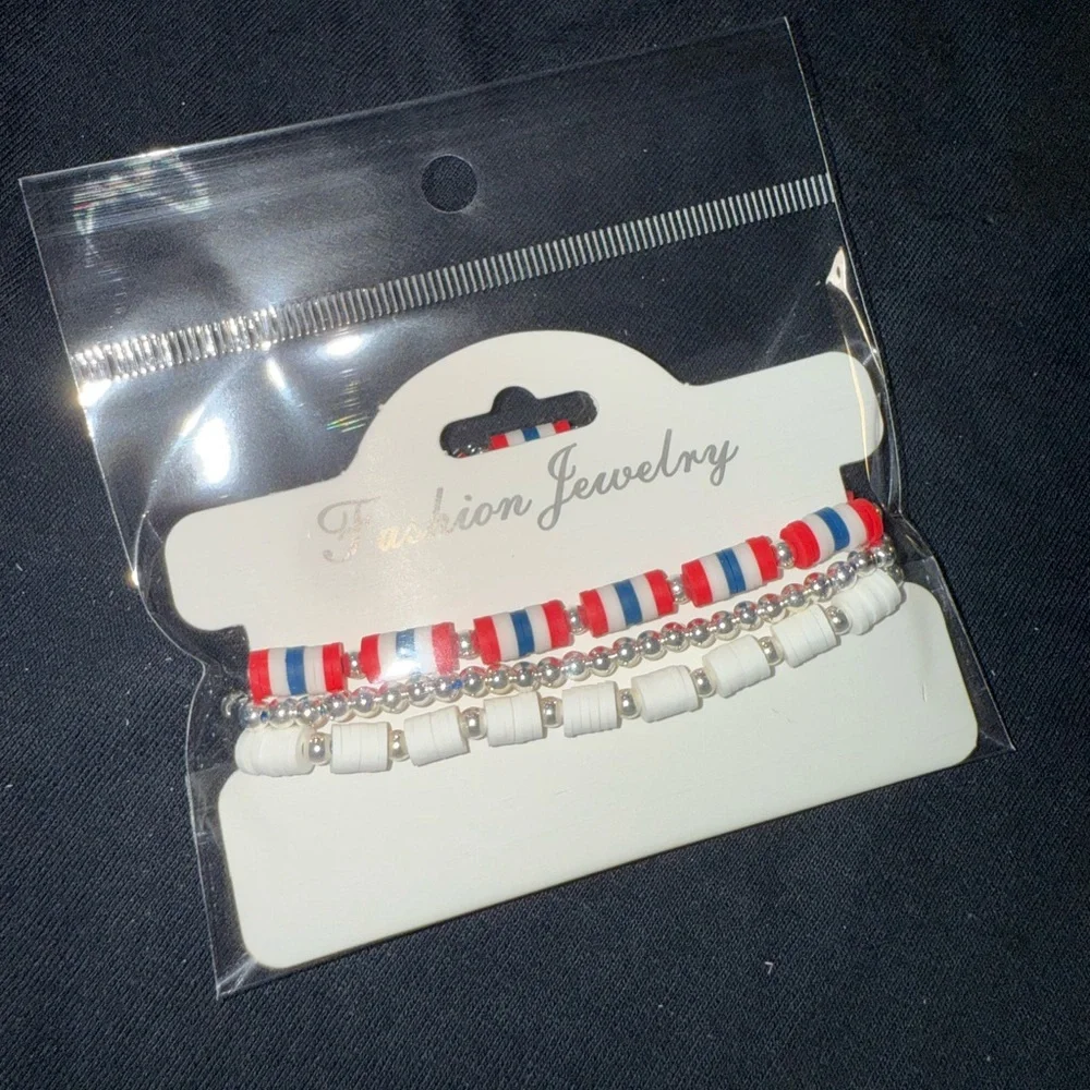 🐠 Fashion Jewelry Red, White, and Blue Beaded Hair Bands